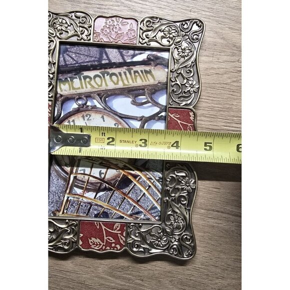 Vintage Ornate Floral Metal & Red Scroll Photo Frame 5.5"x3.5" - Picture 7 of 8